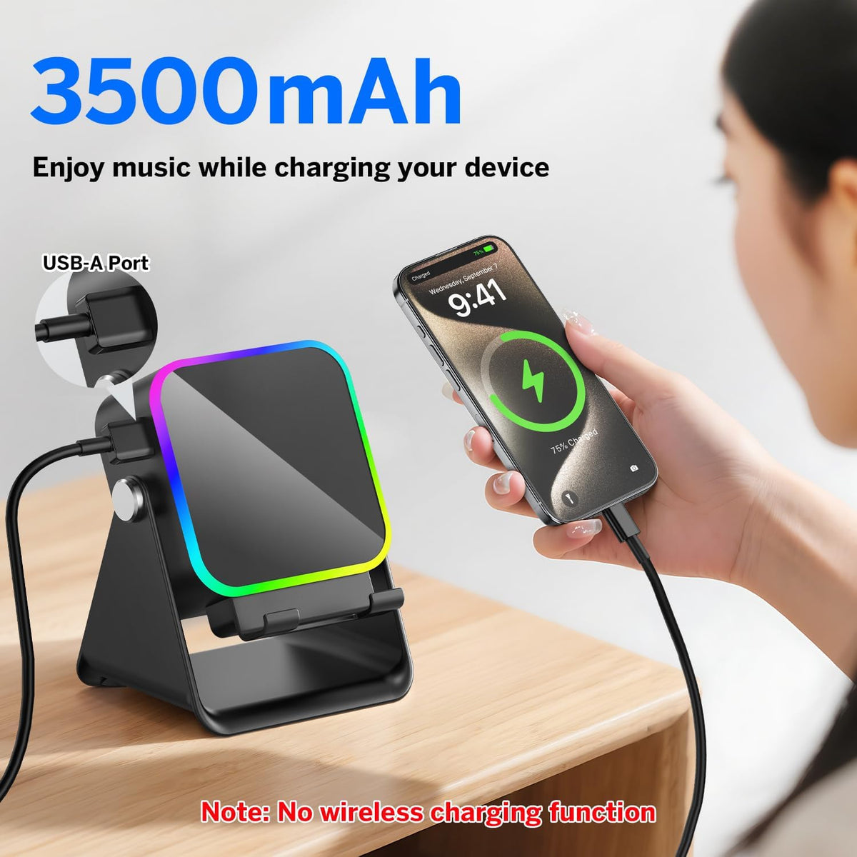 SoundDock™ 5-in-1 Wireless Bluetooth Speaker Stand – Adjustable Phone Holder with Stereo Sound, RGB Ambient Lighting & Rechargeable Battery for iPhone, Android & Tablets (Black)