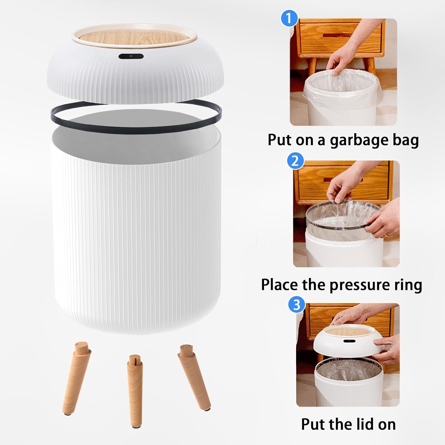 PureSense™ Smart Motion Sensor Trash Can – 3 Gallon Touchless Automatic Garbage Bin with Lid & Removable Legs for Bathroom, Bedroom, Kitchen & Office (White)