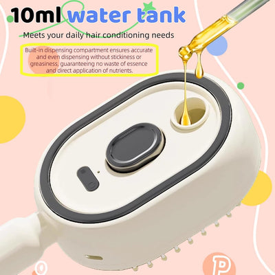 Multi-Functional Massage Spray Comb | 10ml Refillable Water Tank for Oils, Type-C Rechargeable | Anti-Static & Detangling | Portable Hair Care Gift (Pink)