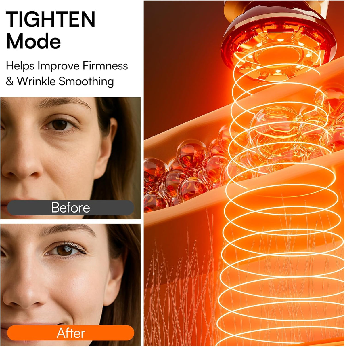 INIA 3-in-1 red light therapy device for face and neck with lift, tighten, and infuse modes. Adjustable intensity, negative ion technology, and ergonomic 3D head for at-home facial sculpting and firming.