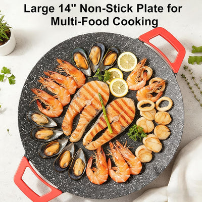 SizzlePro™ Smokeless Indoor Grill & Griddle – 14” Nonstick Electric BBQ Grill with Adjustable Temperature Control for Steak, Pancakes & Everyday Cooking