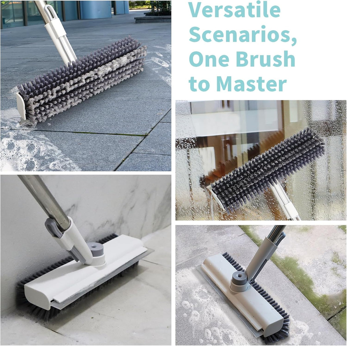 PowerScrub™ 3-in-1 Floor Cleaning Brush – Heavy-Duty Stiff Bristle Scrub Brush with Long Handle & Built-In Scraper for Bathroom, Patio, Kitchen & Outdoor Cleaning