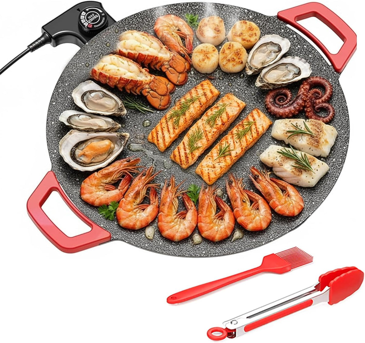 SizzlePro™ Smokeless Indoor Grill & Griddle – 14” Nonstick Electric BBQ Grill with Adjustable Temperature Control for Steak, Pancakes & Everyday Cooking