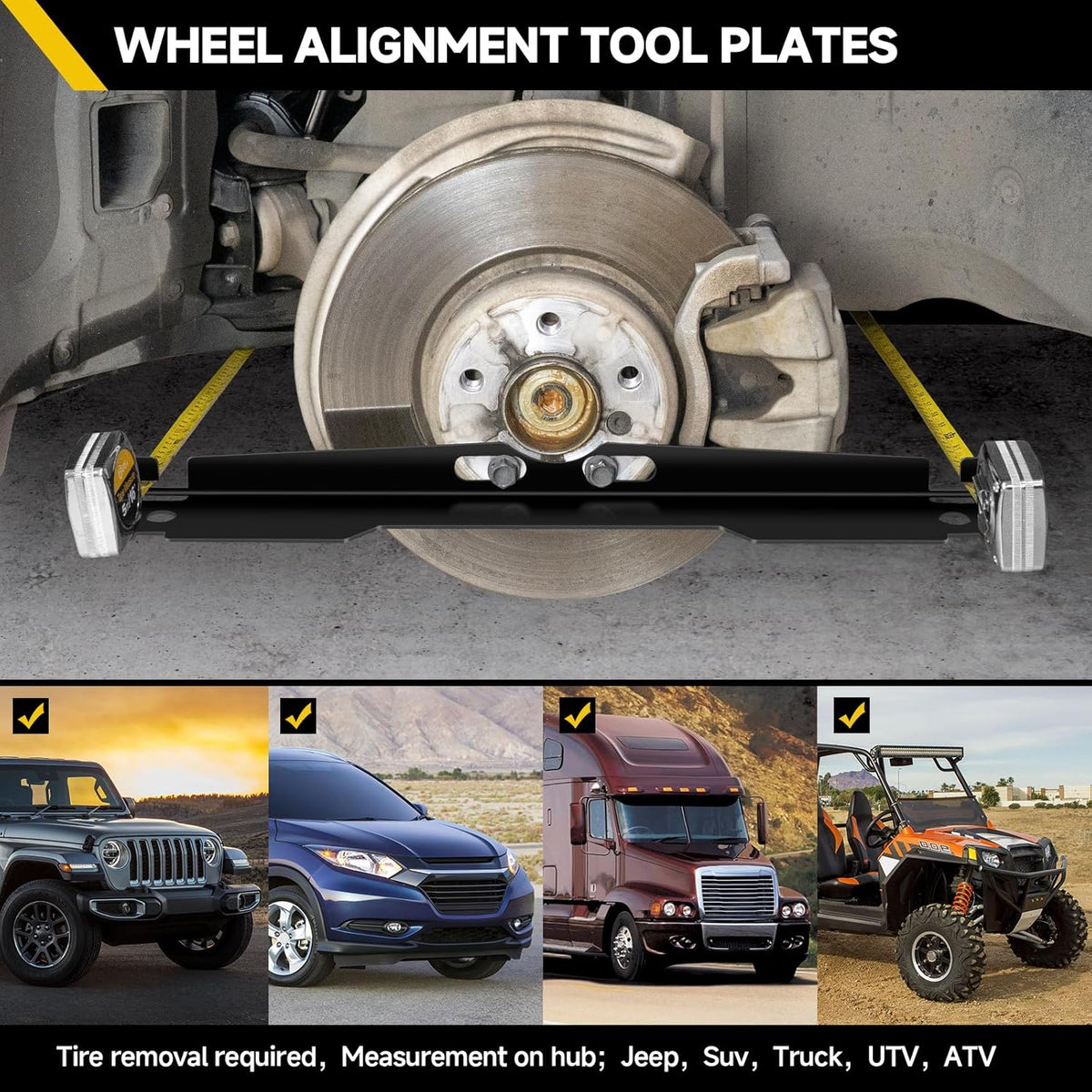 TOBUMO 2 Pack Heavy Duty Wheel Alignment Tool Kit - Black Toe Alignment Tool Plates Contains 2 Pcs Tape Measures,Hanging Hole Design - Fast and Accurate Measurements,Suitable for Various Vehicles