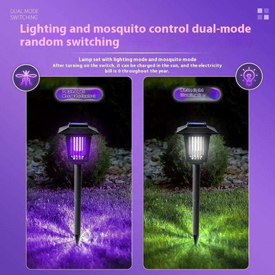 Solar Powered Electric Shock Mosquito Repellent Lamp Waterproof Portable Bug Zapper With Plug For Outdoor Camping Household Use
